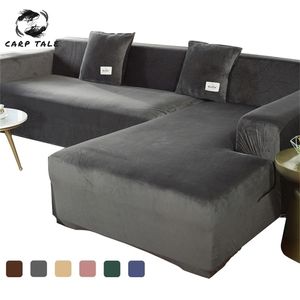 Velvet Peluche L a forma di divano Coperture per soggiorno Arredo Elastic Couch Slipcover Chaise Longue Cover angolare Stretch 211116