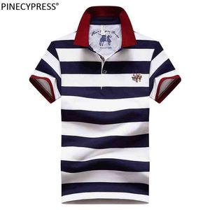 95% Cotton 5% Spandex Quality Summer Man Polo-shirt Fashion Embriodery Striped Casual Male Navy Blue Men Short Sleeve Polo Shirt 220210