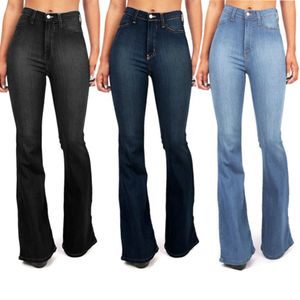 Женские брюки тонкие джинсы для женщин с высокой талией Жан джинсовые брюки женщины одежда женская одежда растягивающаяся широкая нога пластырь улица