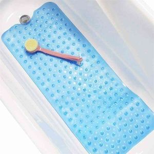 Long Anti Slip Bath Tub Mat Bathroom Shower Mat Blue Antibacterial Machine Washable for Bathroom,Kids Toddler Senior 210724
