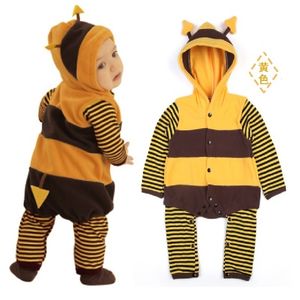 Fleece Baby Rompers Hoodies coats Stripe Bees Body suit fleece stripe baby clothes boy Outfits 210413