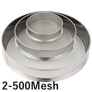 2-500M Round 304 Stainless Steel Lab Sieve Aperture Standard Sifters Shakers Kitchen Flour Powder Filter Screen Soil Strainer 210626