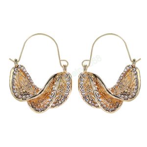 Kadınlar için Parlak Spiral Küpe Retro Altın Metal Rhinestone Düzensiz Dangle Küpe Parti Seyahat Takı Toptan