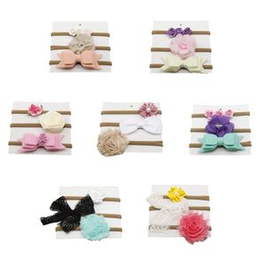 Nette 3 teile/los Filz Band Spitze Bögen Rose Blume Baby Nylon Stirnband Mädchen Neugeborenen Shabby Chiffon Blumen Haar Zubehör set