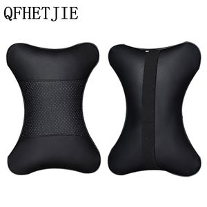2pcs Neck Pillow Double-sided PU Leather Perforating Design Hole-digging Car Headrest pillow Auto Safety Accessories
