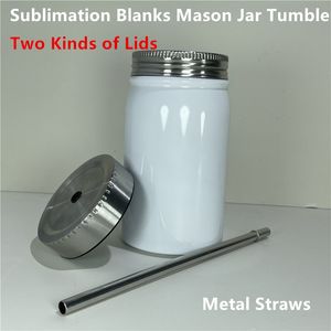 17oz Sublimation Blanks Mason Jar Tumbler with Metal 500ml Straws Stainless Steel Tumbler Jar Mason Cup Juice Mug Double Wall Mason Cans DIY