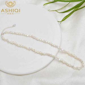 Ashiqi Natural Słodkowodne Pearl Choker Naszyjnik Barokowa Perła Biżuteria Dla Kobiet Ślub 925 Silver Zapięcie Hurtownie 2021 Trend