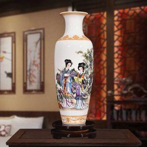 中国風の古典的な磁器の花瓶の家の装飾Jingdezhenの手作りの高い白い粘土セラミック花瓶210623