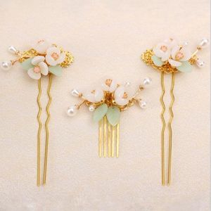 Kolczyki Naszyjnik Chiński styl Biżuteria Zestaw Starożytne Vintage Hair Comb Forks Zielone Akcesoria Hanfu Jewelries Wedding 2021 Przyjazd