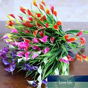 Dekorativa blommor kransar 28 huvuden / 1Bouquet mini artificiell calla med löv plast blomma falska lilja akvatiska växter hemrum dekoration fabrik pris expert