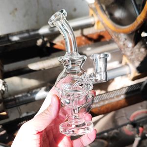 6,2 Zoll transparente, dicke, gebogene Hals-Glasbongs, Pfeife, Fab Egg Recycler, Glasöl, Dab Rigs, Perkolator, Wasserpfeifen, weibliches Gelenk, mit 14 mm klarem Schüsselzubehör