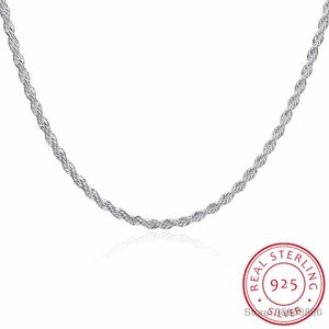 Мужские изысканные ювелирные изделия 3 мм витой цепной цепной цепочки ожерелье размером 16 '' 18 '20' '22' '24' '925 Стерлинговые серебряные серебряные цепи