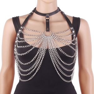 Boyswe Goth Leather Body Harness Chain Bra Top Chest Waist Belt Witch Gothic Punk Fashion Metal Festival Smycken Accessorie