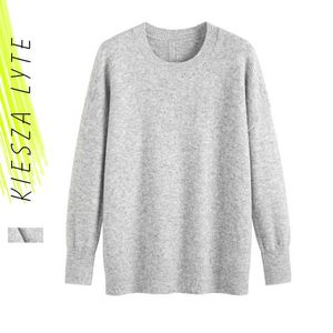 Casual cashmere sweater long sleeves solid grey loose knit sweaters women's autumn winter wear knitwear 210608