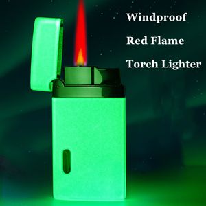 2022 New Torch Red Flame Lighter Inflated Jet Metal Windproof Gas Cigarette Cigar Luminous Lighter Smoking Accessories Gadgets