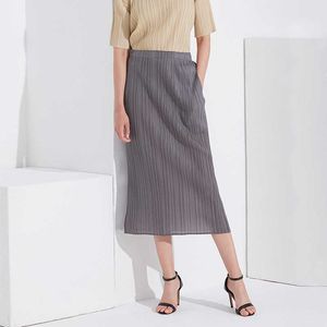 Japan stil elegant silm mjuk pläterade kjolar kvinnor sommar solid split kvinna kjol mode all-match office lady jupe 210525