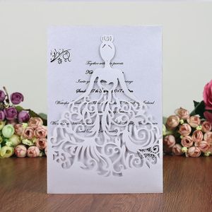 Tatil Partisi Davetiyesi toptan satış-Tebrik Kartları adet takım Düğün Davetiyesi Kart Kağıt Hollow Çiçek Kişiselleştirilmiş Lazer Kesim Olay Tatil Partisi için Romantik