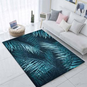 Tapetes else Azul Verde Tropical Folhas 3D Imprimir Não Desligamento Microfiber Sala de Estar Moderno Tapete Área Lavável Tapete Mat1