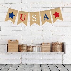USA Swallowtail Banner Independence Day String Flags United States Letters Bunting Banners Linen Pull Flag Party Decoration YL588