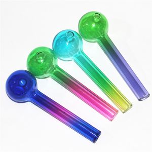 4 inç 10 cm Uzunluk Pyrex Cam Yağ Burner Boru Temizle Mavi Yeşil Başlık Su El Borular Sigara Aksesuarları Tütün Kuru Herb Vape Dab Rig Su Bong