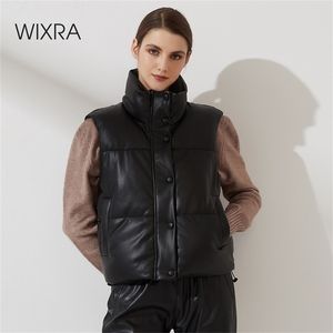 Wixra Women Fashion Solidny ciepłe kamizelki zamek błyskawiczny pu rękawo
