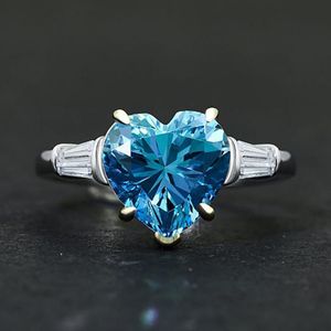Kluster ringar Vintage Sterling Silver mm Skapat Aquamarine Ruuy Rosa Crystal Lab Diamond Wedding Engagement Ring Gift för GirlFrie