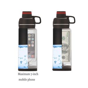 Diversion Water Bottle with Phone Pocket Secret Stash Pill Organizer Can Safe Plastic Tumbler & Hiding Spot for Money Bonus Tool