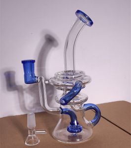 2021 Shisha Bong Glas Dab Rig Blaue Recyler Wasserbongs Rauchrohre 8-10 Zoll Höhe 14,4 mm Innengewinde mit Quarzknaller