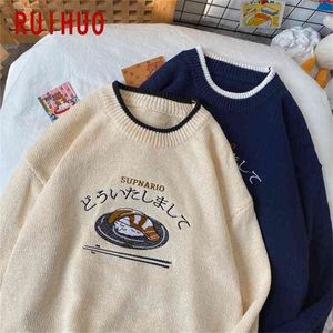 RUIHUO Harajuku Knitted Sweater Men Clothing Winter Pullover Fashion Clothes Hip Hop 2XL Arrivals 210918
