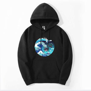 Demon Slayer japan anime Breath Of The Great Wave Fleece Hoodies Sweatshirts Streetwear Mens Hip Hop Casual Winter Pullover Tops H0909