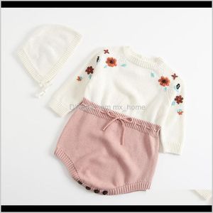 JumpSuitsRompers Roupas Bebê Maternidade Gota entrega 2021 Nascido Bebê Macacão Manga Longa Bordado Jumpsuit de Lã Crianças Roupa de Meninas