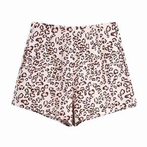 Streetwear Women Leopard Print Shorts Sommar Mode Ladies Khaki High Waist Zipper Causal Kvinna Chic Kläder 210527