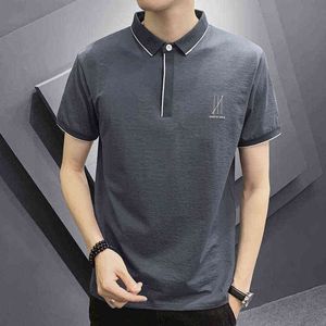 BROWON New Arrival Korean Fashion Men Clothing Summer Short Sleeved Solid Color Letter Casual Tops Turn-Down Collar T Shirts Men H1218