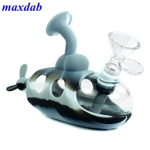 4.9"Submarine glass smoking water pipe bong hookahs food grade Silicone tobacco Pipes hookah shisha Dab Rig Recycler