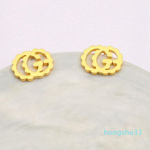 18 K chapado en oro Diseñadores de moda Letras Pendientes de botón Marca de lujo Encanto Mujer Plata Cristal Perla Pendiente para boda Jewerlr