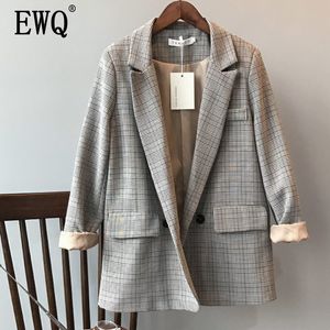 Koreanska mode kläder retro plaid notched krage långärmad lös tunn liten blazer casual coat top höst qh702 210510