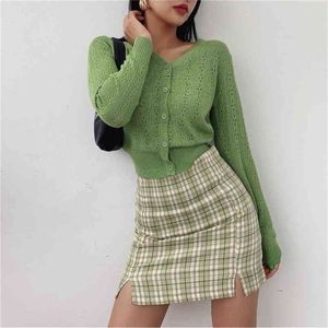 Women Split Details Plaid Mini Skirt with Under Shorts Skort In Check 210619