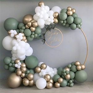 Retro Grüne Luftballons Girlande Bogen Kit Weiß Chrom Latex Für Babyparty Hochzeit Geburtstag Christma Party Dekor Globos 220217