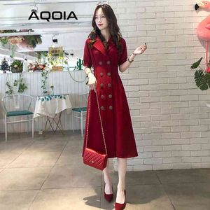 Spring Elegant Button Up Women Long Dress Short Sleeve Notched Collar Plus Size Vintage Solid Color Office Ladies Dresses 210521