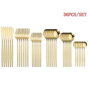 Talheres Gold Cutlery Set 36 Parte Forquilha Colher De Flatware Set Cutelry Conjunto de Aço Inoxidável Jantar De Ouro Sobremesa Faca De Faca De Faca De Faca Colher De Chá Set 211012