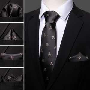 Brown Skull 85cm Silk Tie Handkerchief Set Gift för män Bröllop Groom Business Slips