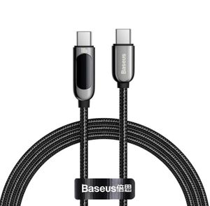 Baseus USB Type C Cables 100W 5A Fast Charging Cord for Xiaomi Huawei Type-C Mobile Phone Data USB-C LED Digital Display Wire
