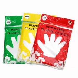 プラスチック使い捨て手袋食品等級の防水透明な手袋家のきれいな手袋カラフルな梱包100ピースその他のキッチンツール