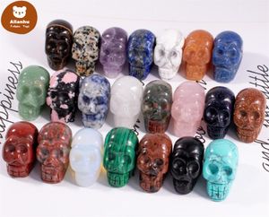 Party Decoration 1 Inch Crystal quarze Skull Sculpture Hand Carved Gemstone Statue Figurine collectible figurines Healing Reiki Halloween xs