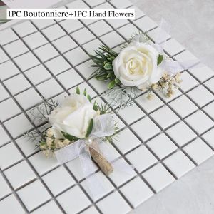 Dekorativa Blommor Kransar Konstgjorda Rose Forest Bröllop Inredning Bridal Handled Gäst tröskel Groom Boutonniere Man Corsage Hand Tillbehör