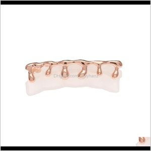 Grillz Griglie dentali Personalità europea e americana Hip Hop Bretelle Fuoco Lava Design a goccia d'acqua Manicotto del dente in oro rosa 9Z7Jp Xcijv