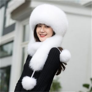 Women's Real Fox Full Fur Hat Shapka Ushanka Cap Whole Pelt Russian w Neck Scarf