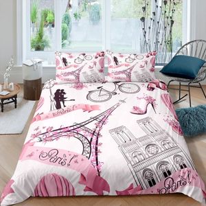 Wholesale romantic pink bedding set for sale - Group buy Luxury D Romantic Paris Eiffel Tower Print Bedding Sets Comfortable Duvet Cover Pillowcase Pink Home Decor Bedcolthes