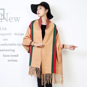 Scarves Shawl Women's Autumn Winter Cape Striped Bat Sleeve Knitted Scarf With Dual Purpose Multi-function Thickened Coat