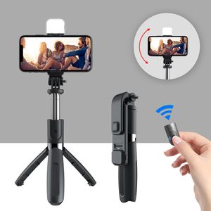 Monopiede allungabile per selfie stick portatile compatibile con Bluetooth con lampada di bellezza per telefono cellulare Mini treppiede wireless